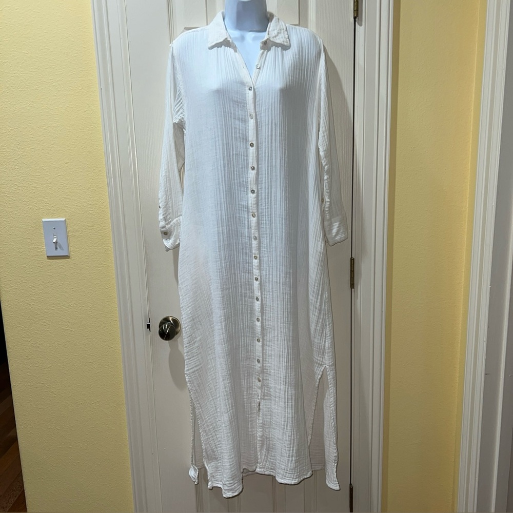 Natural Life White Cotton Gauze Drew Maxi Dress Sz XS Beach Boho Minimalist
